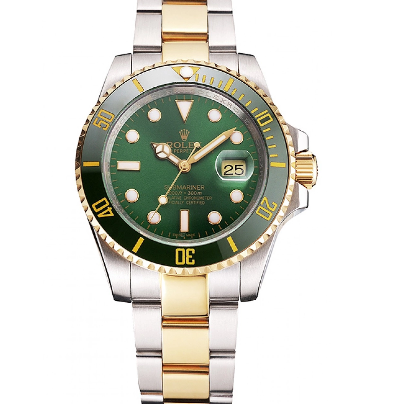 Aaa replica watch Steel Submariner Green Gold And Dial Two Bezel Rolex Swiss Tone Bracelet 0716